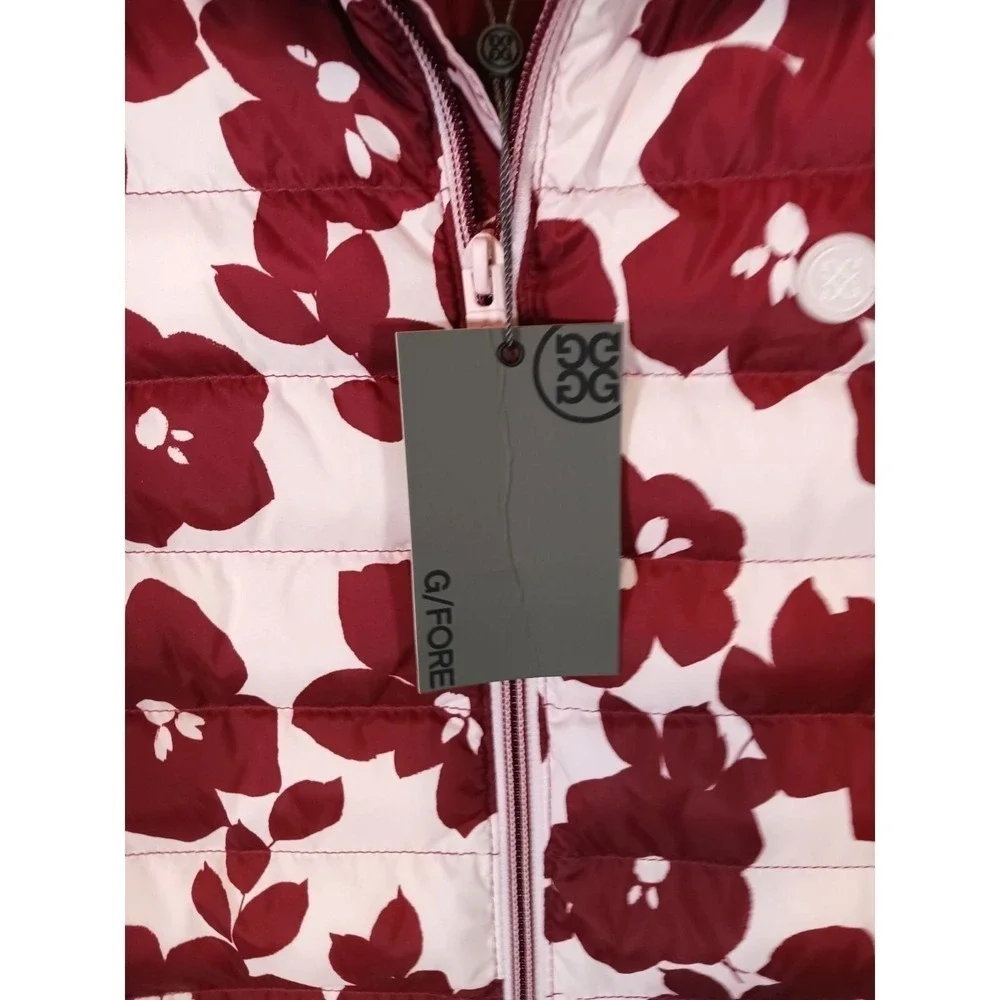 NWT G/FORE Women's M Floral Quilted Golf Vest White Burgundy Full Zip $250 MSRP